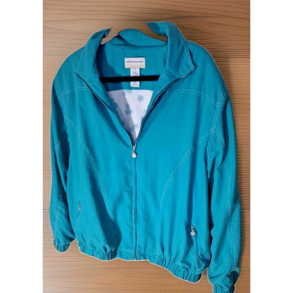 Vintage Alfred Dunner Zip Up Jacket Women's XL Aqua Flower Lining Y2K 246